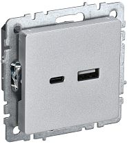 Розетка BRITE USB A+C 18Вт РЮ11-1-БрА алюминий  IEK