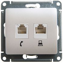 Glossa Перламутр Розетка двойная RJ11+RJ45, категория 5E Systeme Electric (Schneider Electric)