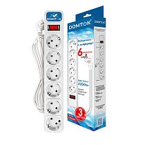 Фильтр-удлинитель "DOMTOK" 6гн., ПВС 3*1, 10А/2,2кВт белый 3м
