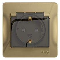Glossa Титан Розетка с заземлением со шторками с крышкой, IP44 (в сборе с рамкой) Systeme Electric (Schneider Electric)