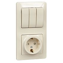 Glossa Бежевый Блок: Розетка с заземлением со шторками и 3клавишный  Выключатель Systeme Electric (Schneider Electric)