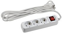 Удлинитель электрический ЭРА с заземлением и выключателем 3 розетки 5м ПВС 3x0,75 10А, Белый, UX-3es