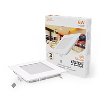 Встраиваемый светильник Gauss ультратонкий квадратный IP20 6Вт, 120х120х22мм, d105х105мм, 3000K 360lm