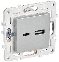 SKANDY Розетка USB A+C 18Вт SK-R13S серебряный IEK SKANDY Розетка USB A+C 18Вт SK-R13S серебряный IEK