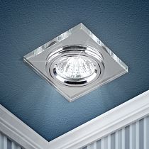 Светильник встраиваемый ЭРА DK8 CH/WH "стекло квадрат" MR16,12V/220V,50W, хром/зеркальный