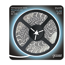 Лента светодиодная Gauss 5050/60-SMD 14,4Вт 12V DC холодный белый блистер 5м