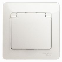 Glossa Перламутр Розетка с заземлением со шторками с крышкой, 16А, IP20 (в сборе с рамкой) Systeme Electric (Schneider Electric)