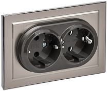 BRITE Розетка 2-местная с заземлением без защитных шторок 16А в сборе РС12-3-БрГН металл хром/никель IEK
