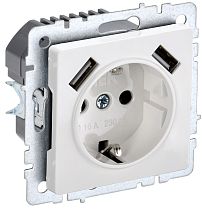 Розетка BRITE одноместная с заземлением с защитными шторками 16А с USB A+A 5В 2,1А РЮш10-1-БрБ белый  IEK