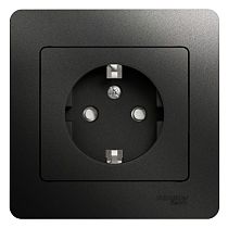 Glossa Антрацит Розетка с заземлением со шторками, 16А (в сборе с рамкой) Systeme Electric (Schneider Electric)