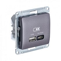 Glossa Сиреневый туман Розетка USB A + тип-C 45W высокоскор.заряд. QC, PD, механизм Systeme Electric (Schneider Electric) Glossa Сиреневый туман Розетка USB A + тип-C 45W высокоскор.заряд. QC, PD, механизм Systeme Electric (Schneider Electric)