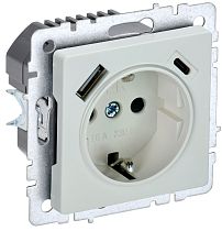 Розетка BRITE одноместная с заземлением с защитными шторками 16А с USB A+C 18Вт РЮш11-1-БрЖ жемчуг  IEK