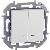 INSPIRIA Выключатель 2-клавишный с подсветкой/индикацией 10А безвинтовое крепление белый