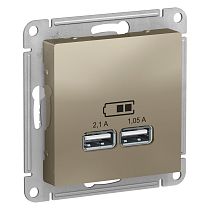 AtlasDesign Шампань Розетка USB 2-ая, 5В, 2,1 А Systeme Electric (Schneider Electric) AtlasDesign Шампань Розетка USB 2-ая, 5В, 2,1 А Systeme Electric (Schneider Electric)