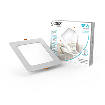 Светильник Gauss Basic Downlight квадрат 18W 1600lm 4000K 170-260V IP20 170*26 белый LED 1/60 Светильник Gauss Basic Downlight квадрат 18W 1600lm 4000K 170-260V IP20 170*26 белый LED 1/60