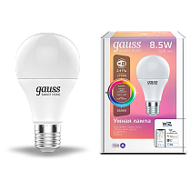 Лампа светодиодная Gauss Smart Home RGBВт E27 A60 8,5Вт 2700-6500K Лампа светодиодная Gauss Smart Home RGBВт E27 A60 8,5Вт 2700-6500K