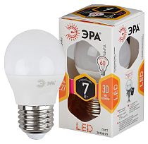 Лампа светодиодная ЭРА STD LED P45-7W-827-E27 шар теплый белый свет