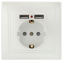 Розетка ЭРА Intro Plano 1-410-06 16А 250В + 2хUSB 5В-21А перламутр с заземлением со шторками