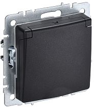 BRITE Розетка 1-местная с заземлением с защитными шторками и крышкой 16А IP44 РСбш10-3-44-БрЧ черный  IEK
