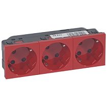 Розетка тройная с заземлением 45 градусов механическая блокировка красная Mosaic Legrand