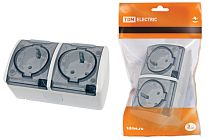 Розетка двойная 2П+3 открытой установки IP54 16А с прозрачной крышкой белая "Селигер"  TDM