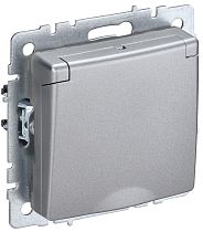 BRITE Розетка 1-местная с заземлением с защитными шторками и крышкой 16А IP20 РСбш10-3-БрА алюминий  IEK