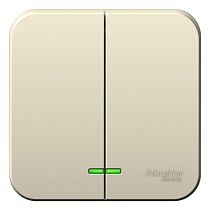 Blanca открытая установка с изолированной пластиной Молочный Выключатель 2 клавишный  с подсветкой 10А Systeme Electric (Schneider Electric)