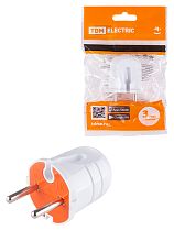 Вилка б/з белая с красной вставкой 10А 250В  TDM