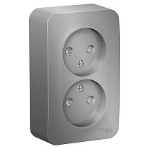 Blanca открытая установка с  изолированной пластиной Алюминий Розетка 2 постовая без заземления со шторками 16А Systeme Electric (Schneider Electric)