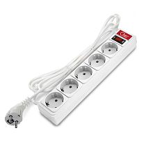 Сетевой фильтр ПВС 3х0,75 5 гнезд 10А выключатель с индикацией, с заземлением, белый 3м Союз
