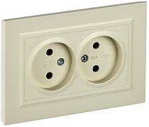 Розетка BRITE двухместная без заземления без защитных шторок 10А в сборе РС12-2-БрКр бежевый  IEK