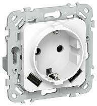 FLITE Розетка 1-местная с заземлением с защитными шторками 16А с USB A+A 3,1А безвинтовое крепление РСЮша11-1-ФлБ белый IEK