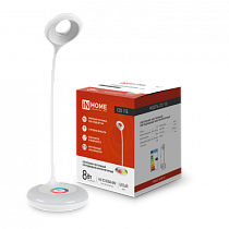 Светильник настольный светодиодный аккумуляторный ССО 11Б 8Вт 6500К 640Лм RGB-подсветка, сенсор-диммер, USB-кабель БЕЛЫЙ IN HOME