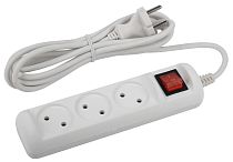 Удлинитель электрический ЭРА без заземления с выключателем 3 розетки 3м ПВС 2x1 10А, Белый, U-3s-3m-