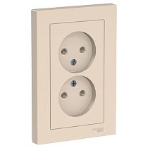 AtlasDesign Бежевый Розетка без заземления 2 постовая, 16А, (в сборе с рамкой) Systeme Electric (Schneider Electric)