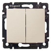 VALENA DIY Выключатель 2-клавишный проходной схема 6/2 10А безвинтовое крепление слоновая кость