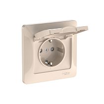 Glossa Бежевый Розетка с зазем. со шторк. с крышк., 16А, IP20, в сборе, быстрозажим. клемм