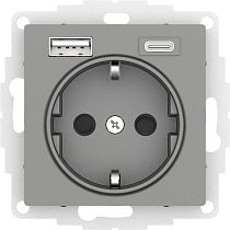 AtlasDesign Сталь Розетка 16А c 2 USB A+С, 5В/2,4 А, 2х5В/1,2 А Systeme Electric (Schneider Electric)