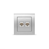 Розетка компьютерная двухместная серия "Бриллиант", с/у, 1А, RJ45, серебро (еврослот) UNIVERSAL