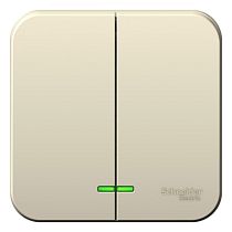 Blanca открытая установка без пластины  Молочный Выключатель 2 клавишный  с подсветкой  6А Systeme Electric (Schneider Electric)