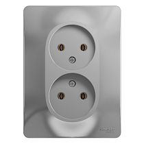 Glossa Алюминий Розетка двойная без заземления (в сборе с рамкой) Systeme Electric (Schneider Electric)