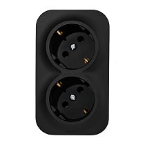 Розеточный блок Legrand Quteo двойной с заземлением без шторок IP20 16А 250В чёрный матовый