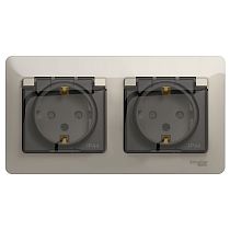 Glossa Молочный Розетка 2 постовая с заземляющим контактом, со шторками (в сборе с рамкой), IP44 Systeme Electric (Schneider Electric)