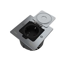 MultiDesk Лючок с розеткой 2К+З, 16А/250В, IP44 с монтажной коробкой для стены, фальшпола, стола Серебро, тип MDK21