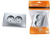 Розетка двойная 2П 10А 250В с защ. шт. серебр. металлик "Лама"  TDM