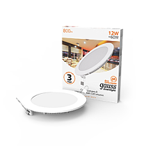 Встраиваемый светильник Gauss ультратонкий круглый IP20 12Вт, 170х22мм, d155мм, 3000K 880lm