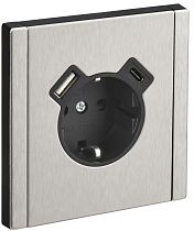 FORTE&PIANO Розетка 1-местная с заземлением с защитными шторками винтовое крепление 16А USB A+C 18Вт FP747M металл никель IEK