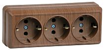 РС23-3-ОД Розетка 3местная с заземлением 16А открытое устройство ОКТАВА (дуб) IEK