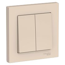 AtlasDesign Бежевый Выключатель 2-клавишный  сх.5, 10АХ, (в сборе с рамкой) Systeme Electric (Schneider Electric)