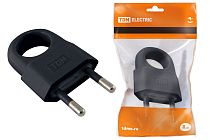 Вилка б/з с кольцом черная 10А 250В (евровилка CEE 7/16)  TDM